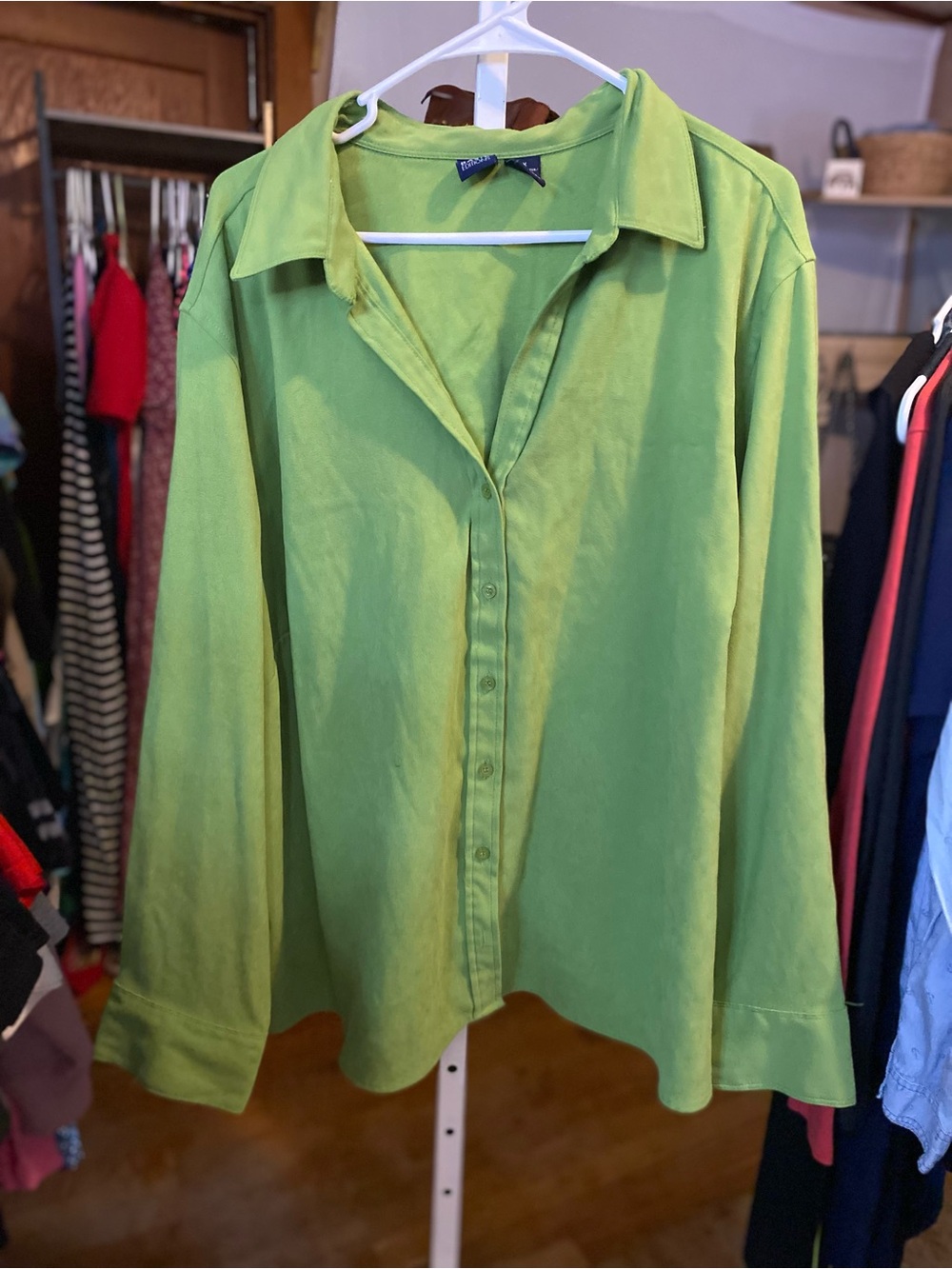Basic Editions Green Women's Button-Down Shirt